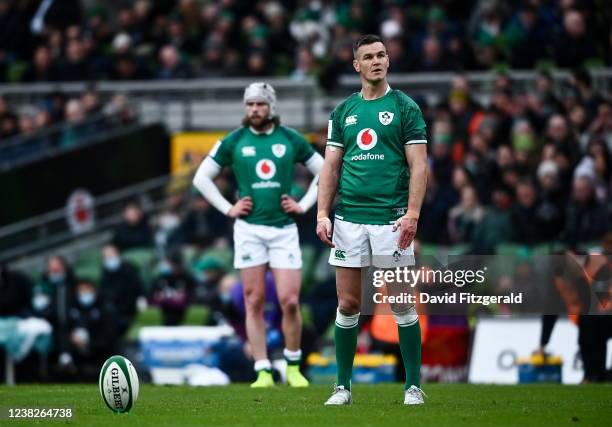 Dublin , Ireland - 5 February 2022; Jonathan Sexton of Ireland lines up a conversion during the Guinness Six Nations Rugby Championship match between...