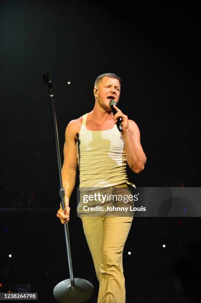 Dan Reynolds of Imagine Dragons performs live on stage during opening night of 'the Mercury World Tour' at FTX Arena on February 6, 2022 in Miami,...