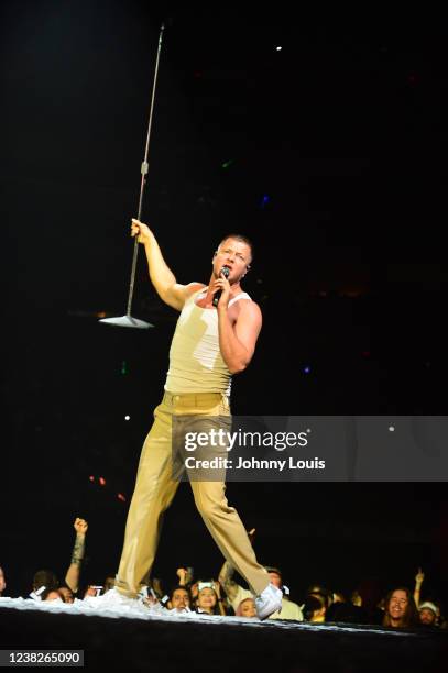 Dan Reynolds of Imagine Dragons performs live on stage during opening night of 'the Mercury World Tour' at FTX Arena on February 6, 2022 in Miami,...