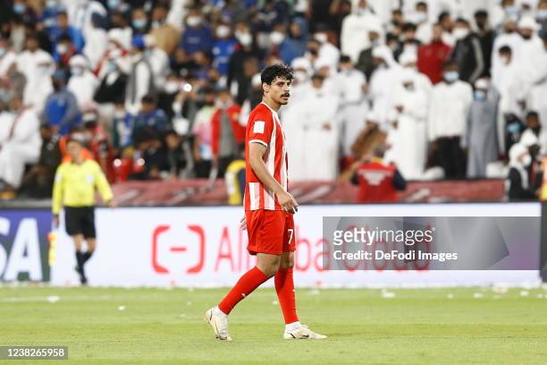 Ahmed Al Hashmi of Al Jazira Club looks on during the FIFA Club World Cup UAE 2021 2nd Round match between Al Hilal and Al Jazira at Mohammed Bin...