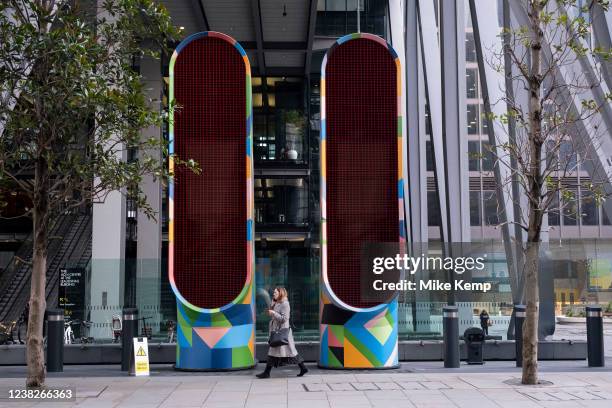 Colourful air vents outside the Leadenhall Building in the City of London on 4th February 2022 in London, United Kingdom. The City of London is a...