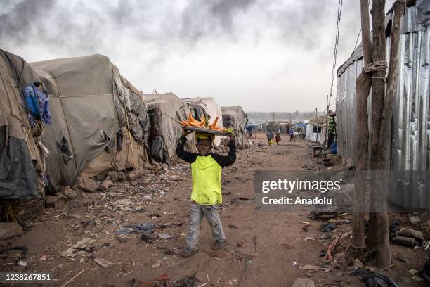 Displaced civilians, who fled from Dialassagou, Bankass, Koro, Mopti Ouenkoro regions, settle in a refugee camp in Bamako, Mali on February 06, 2022....