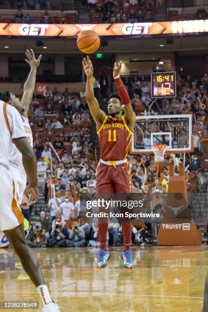 Iowa State Cyclones guard Tyrese Hunter takes a three point field goal during the game between Texas Longhorns and Iowa State Cyclones at Frank Erwin...