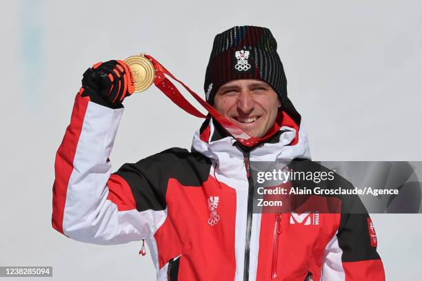 Matthias Mayer of team Austria takes 1st place during the Olympic Games 2022, Men's Super G on February 8, 2022 in Yanqing China.