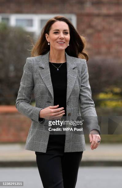 Catherine, Duchess of Cambridge arrives for an official visit to PACT in Southwark on February 8, 2022 in London, England. The Duchess will meet...