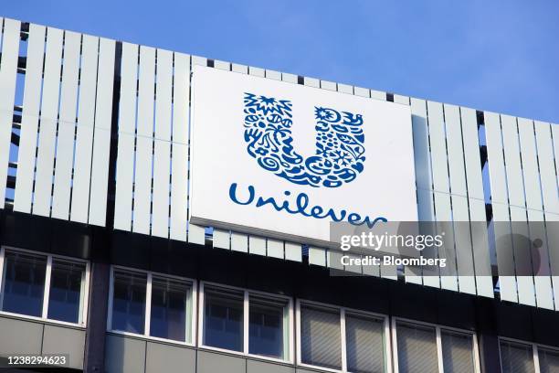 Signage for Unilever Plc at the company's headquarters in Rotterdam, Netherlands, on Tuesday, Feb. 8, 2022. Unilever Chief Executive Officer Alan...