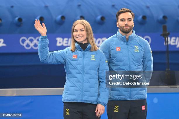 Almida de Val of Sweden and Oskar Eriksson of Sweden looks on after the Mixed Doubles Gold Medal Game Results - Olympic Curling - Italy vs Norway...