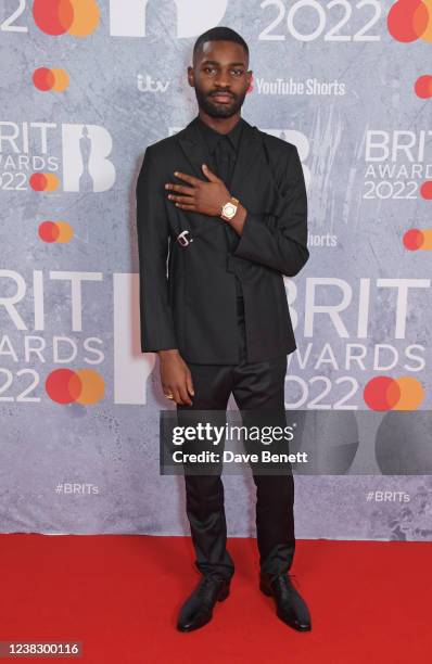 Dave arrives at The BRIT Awards 2022 at The O2 Arena on February 8, 2022 in London, England.