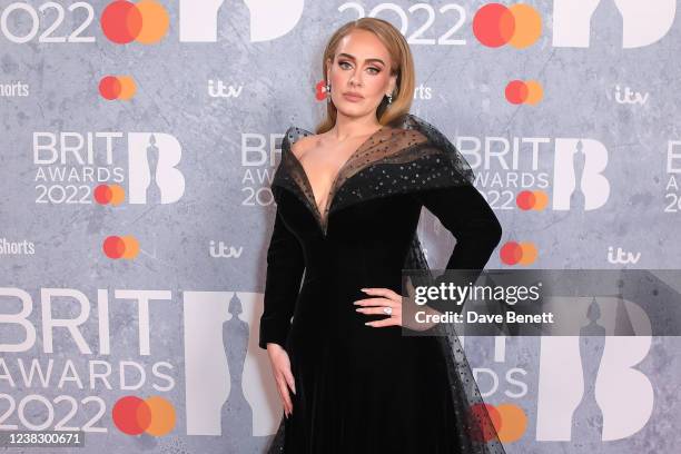 Adele arrives at The BRIT Awards 2022 at The O2 Arena on February 8, 2022 in London, England.