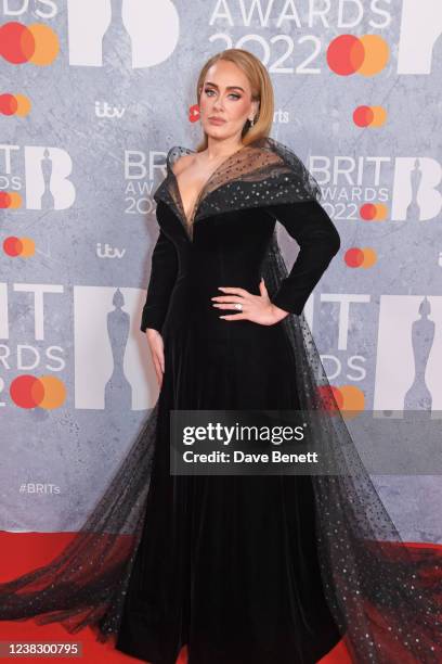 Adele arrives at The BRIT Awards 2022 at The O2 Arena on February 8, 2022 in London, England.