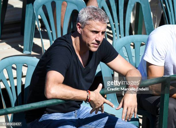 Former Argentinian soccer player Hernan Crespo watchs the match between Sebastian Baez of Argentina and Holger Rune of Denmark at Buenos Aires Lawn...