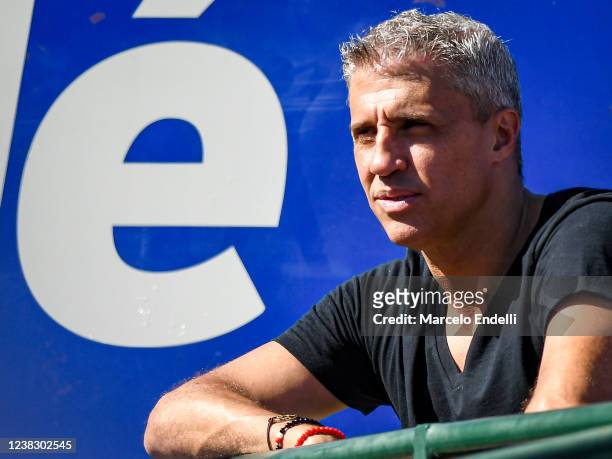 Former Argentinian soccer player Hernan Crespo watchs the match between Sebastian Baez of Argentina and Holger Rune of Denmark at Buenos Aires Lawn...