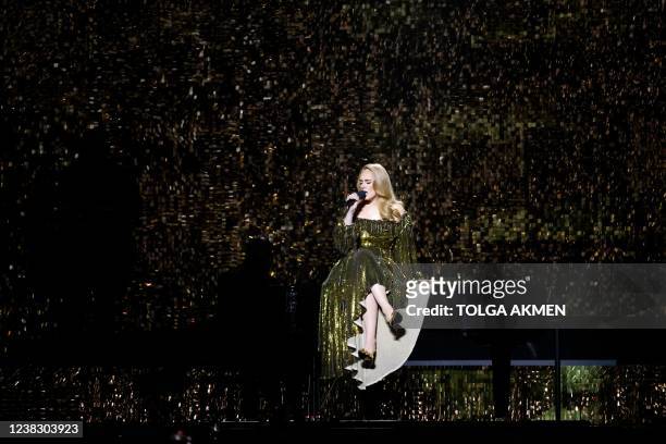 British singer Adele Laurie Blue Adkins aka Adele performs on stage during the BRIT Awards 2022 ceremony and live show, in London, on February 8,...