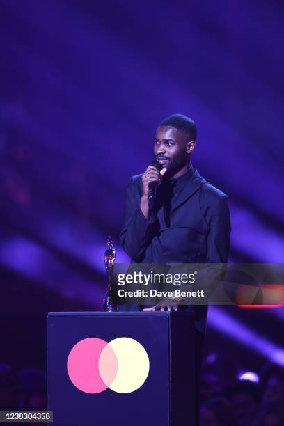 Dave accepting the Best Hip Hop/Grime/Rap Act award, at The BRIT Awards 2022 at The O2 Arena on February 8, 2022 in London, England.