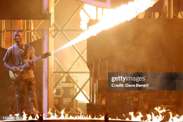 Dave performs at The BRIT Awards 2022 at The O2 Arena on February 8, 2022 in London, England.