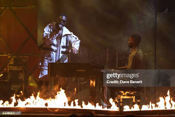 Ghetts and Dave perform at The BRIT Awards 2022 at The O2 Arena on February 8, 2022 in London, England.