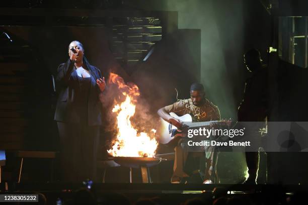 Dave performs at The BRIT Awards 2022 at The O2 Arena on February 8, 2022 in London, England.