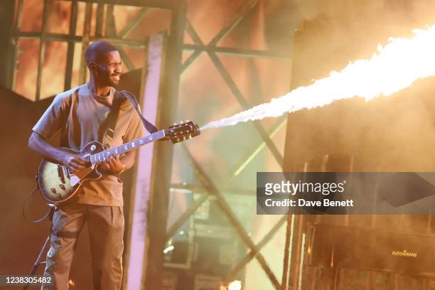Dave performs at The BRIT Awards 2022 at The O2 Arena on February 8, 2022 in London, England.