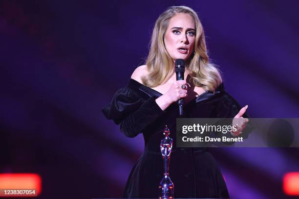 Adele accepts the Artist of the Year award at The BRIT Awards 2022 at The O2 Arena on February 8, 2022 in London, England.