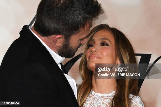 Actress Jennifer Lopez and actor Ben Affleck arrive for a special screening of "Marry Me" at the Directors Guild of America in Los Angeles, February...