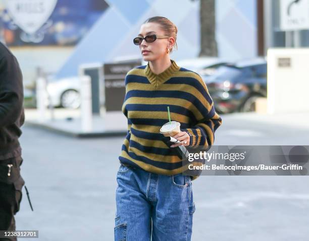 Hailey Bieber is seen on February 08, 2022 in Los Angeles, California.