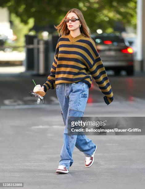 Hailey Bieber is seen on February 08, 2022 in Los Angeles, California.