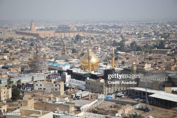 An aerial view of Al-Askari Shrine, where the 10th and 11th ShÄ«'ite Imams, 'Ali al-Hadi and his son Hasan al-'Askari are buried, in Samarra, Iraq on...