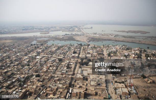 An aerial view from the city of Samarra, 125 kilometers north of Baghdad on February 05, 2022 in Iraq's Samarra. The city of Samarra was founded by...