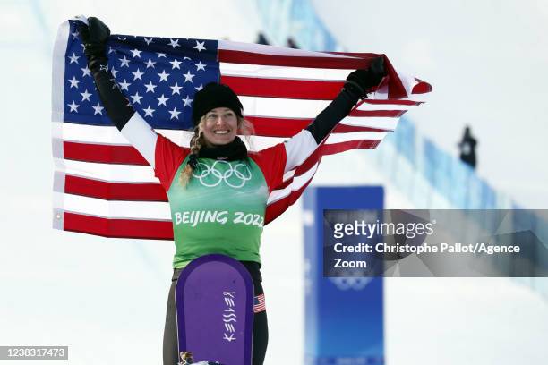 Lindsey Jacobellis of Team United States wins the gold medal during the Olympic Games 2022, Women's Snowboard Cross on February 9, 2022 in...
