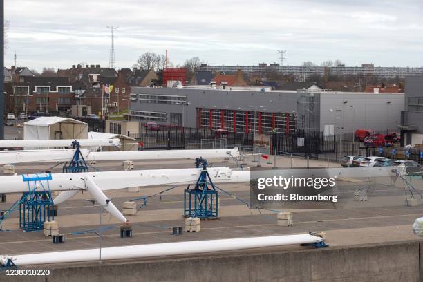 Three masts under construction at the Oceanco shipyard, builders of billionaire Jeff Bezos's superyacht, in Alblasserdam, Netherlands, on Tuesday,...