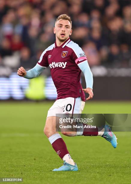 Jarrod Bowen of West Ham United during the Premier League match between West Ham United and Watford at London Stadium on February 8, 2022 in London,...