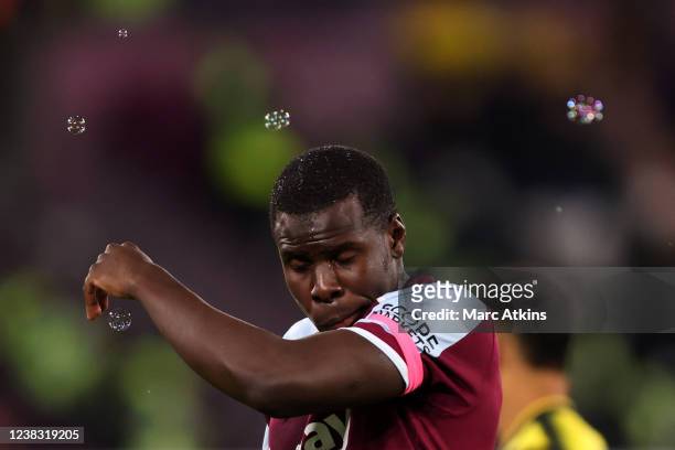 Kurt Zouma of West Ham United during the Premier League match between West Ham United and Watford at London Stadium on February 8, 2022 in London,...