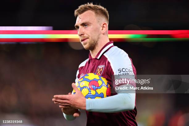 Jarrod Bowen of West Ham United during the Premier League match between West Ham United and Watford at London Stadium on February 8, 2022 in London,...