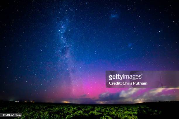 Increased solar activity results in the rare Aurora Australis being visible in southerly areas of Australia. This image taken from Blind Bight in...
