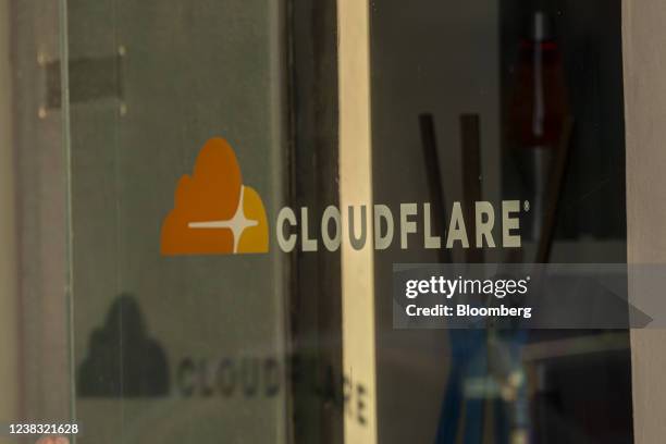 Signage outside the Cloudflare headquarters in San Francisco, California, U.S., on Tuesday, Feb. 8, 2022. Cloudflare Inc. Is expected to release...