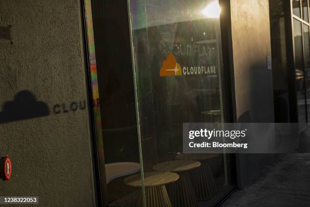 Signage outside the Cloudflare headquarters in San Francisco, California, U.S., on Tuesday, Feb. 8, 2022. Cloudflare Inc. Is expected to release...