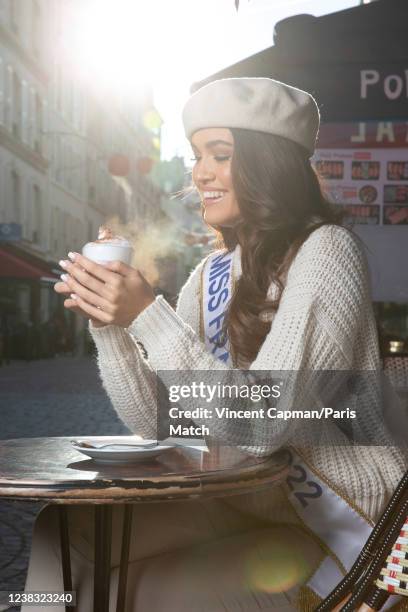 Diane Leyre, Miss France 2022 is photographed for Paris Match on January 14, 2022 in Paris, France.