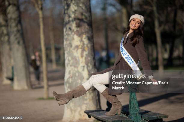 Diane Leyre, Miss France 2022 is photographed for Paris Match on January 14, 2022 in Paris, France.