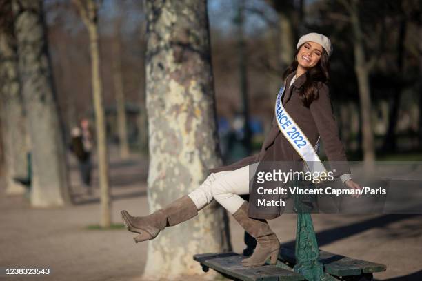 Diane Leyre, Miss France 2022 is photographed for Paris Match on January 14, 2022 in Paris, France.