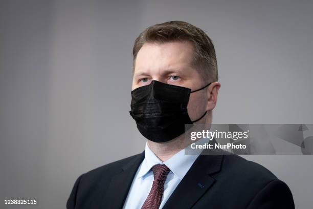 Minister of Education Przemyslaw Czarnek during the press conference announced a reduction of restrictions and return to education in schools....