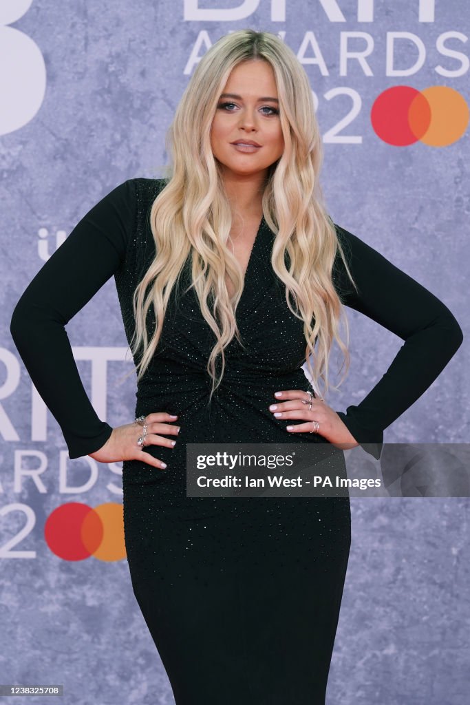 Emily Atack attending the Brit Awards 2022 at the O2 Arena, London ...