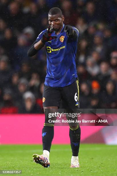 Paul Pogba of Manchester United celebrates after scoring a goal to make it 0-1 during the Premier League match between Burnley and Manchester United...