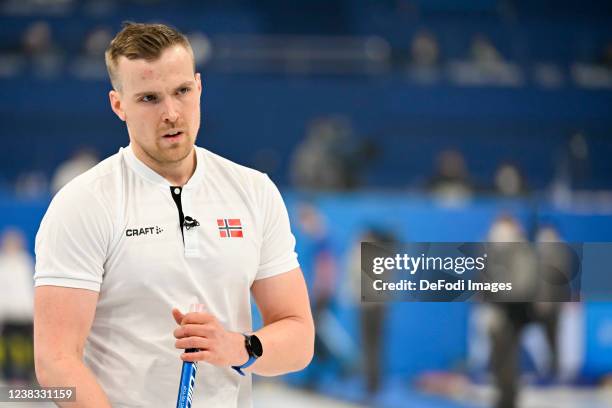 Magnus Nedregotten of Norway looks on at the Mixed Doubles Gold Medal Game Results - Olympic Curling - Italy vs Norway during the Beijing 2022 Winter...