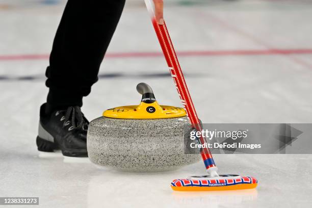 Stone in the house at the Mixed Doubles Gold Medal Game Results - Olympic Curling - Italy vs Norway during the Beijing 2022 Winter Olympics at...