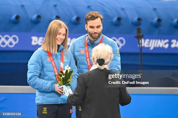 Oskar Eriksson of Sweden and Almida de Val of Sweden look on after the Mixed Doubles Gold Medal Game Results - Olympic Curling - Italy vs Norway...