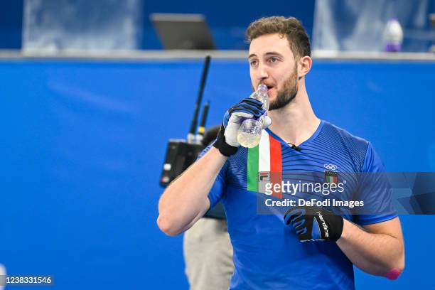 Amos Mosaner of Italy looks on at the Mixed Doubles Gold Medal Game Results - Olympic Curling - Italy vs Norway during the Beijing 2022 Winter...
