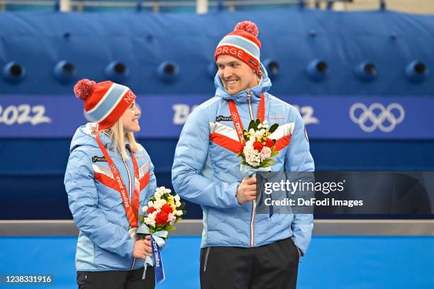 Magnus Nedregotten of Norway and Kristin Skaslien of Norway look on after the Mixed Doubles Gold Medal Game Results - Olympic Curling - Italy vs...