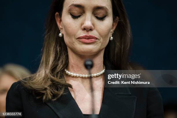 Actress Angelina Jolie speaks during a news conference on the bipartisan modernized Violence Against Women Act on Capitol Hill on Wednesday, Feb. 9,...