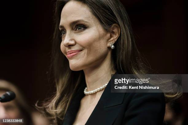 Actress Angelina Jolie speaks during a news conference on the bipartisan modernized Violence Against Women Act on Capitol Hill on Wednesday, Feb. 9,...