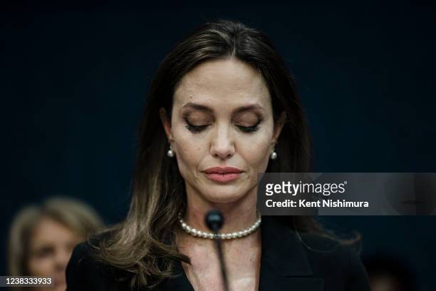 Actress Angelina Jolie speaks during a news conference on the bipartisan modernized Violence Against Women Act on Capitol Hill on Wednesday, Feb. 9,...